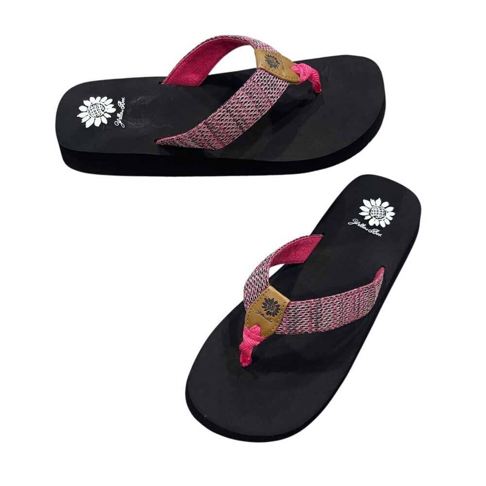 Yellow Box Florian Pink Woven Fabric Flip Flops Women's Size 8.5